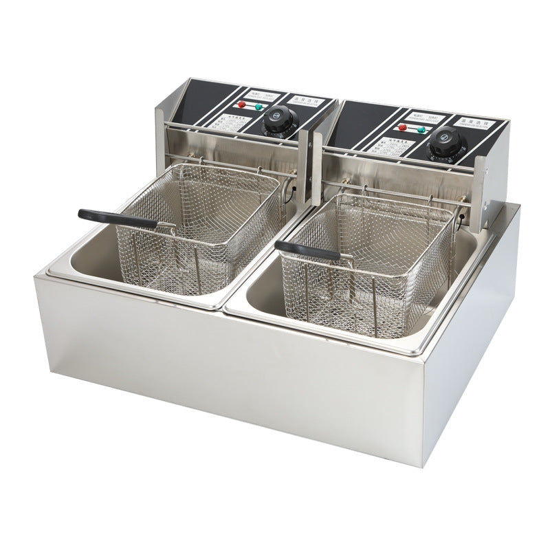 Fritadeira Elétrica de Bancada com Tanque Duplo de 12L, Máquina de Mesa com Dois Tanques para Equipamento de Restaurante de Chá e Fast Food